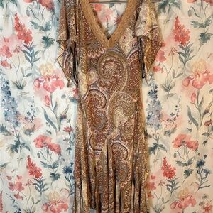 Vintage Elegant Paisley V-Neck Dress